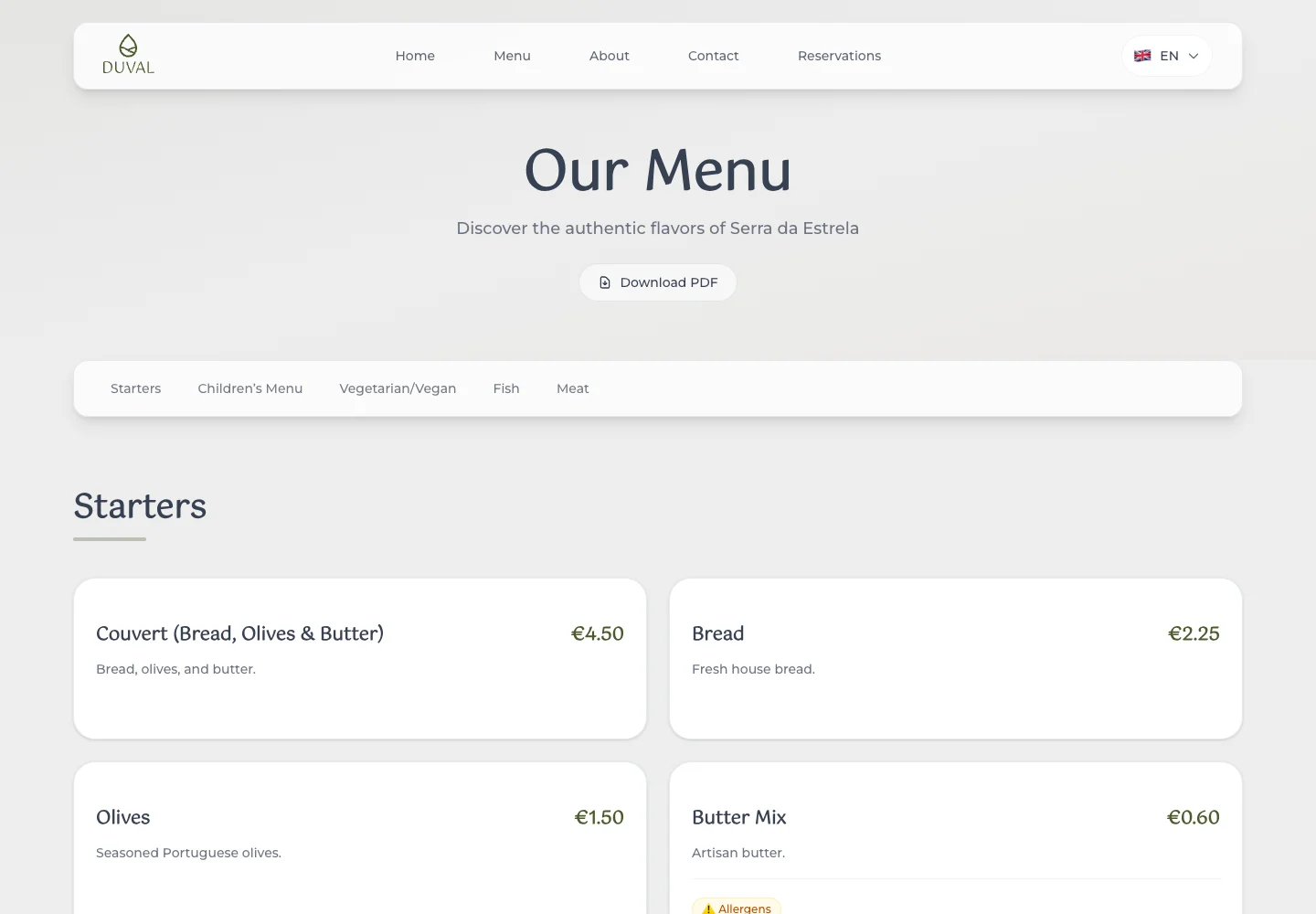 Duval — Digital menu